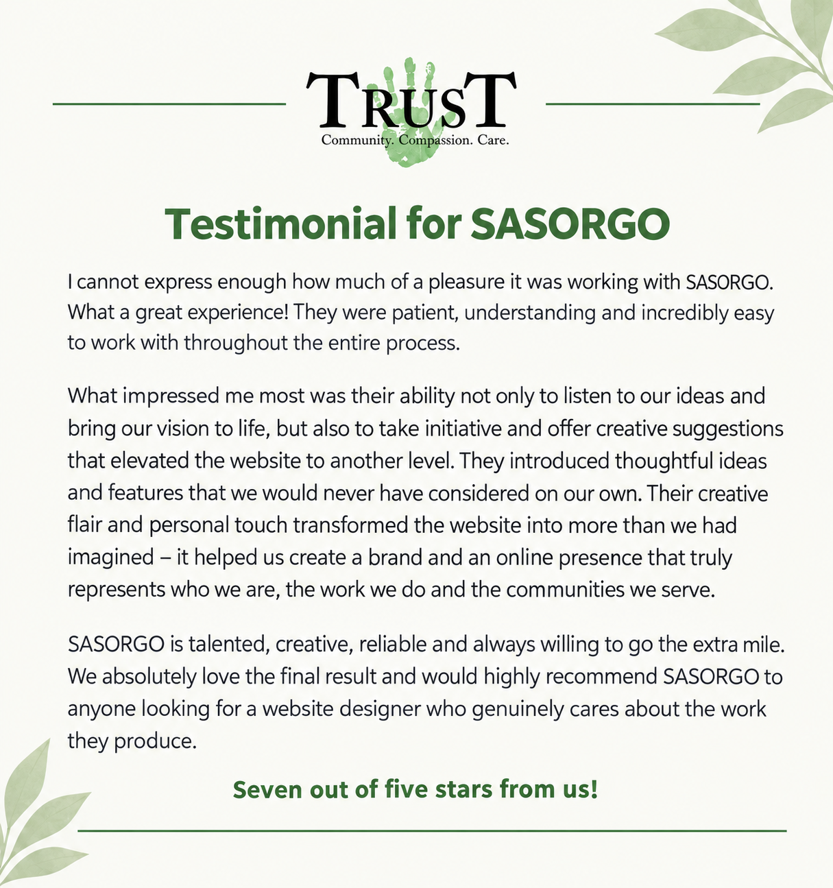 Testimonial from Trust
